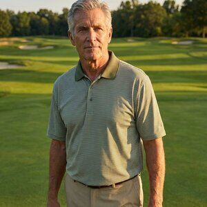 Grand Slam Performance Olive Green & White Striped Golf Shirt Size L